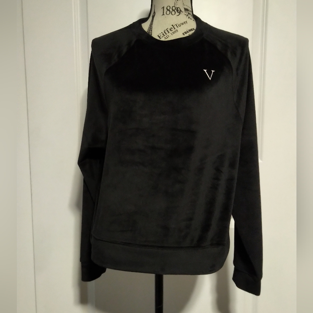 BRAND NEW Victoria's Secret Black Velour Sweatshirt with V Logo- Size M
